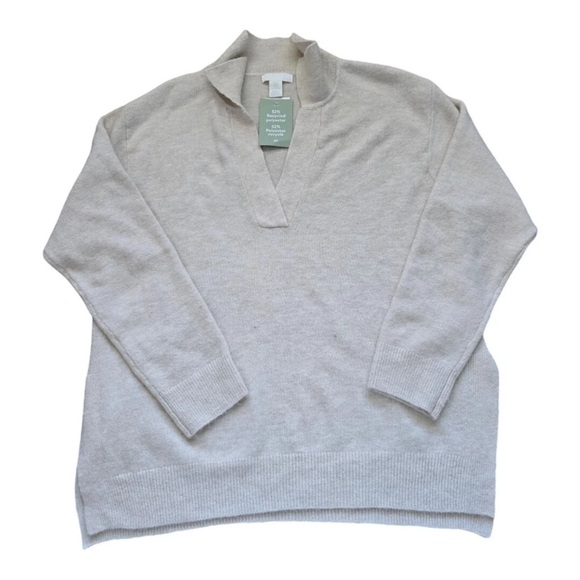 H&M Other - H&M Sweater Men Small Heathered Beige Hooded V-neck Knit Grunge New